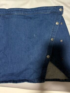 We The Free Asymmetrical Blue Denim Snap Skirt